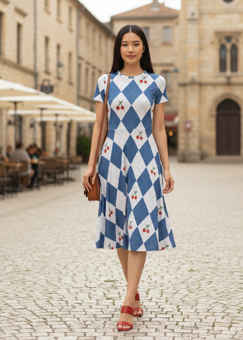 The Cherry Checkmate Line Dress