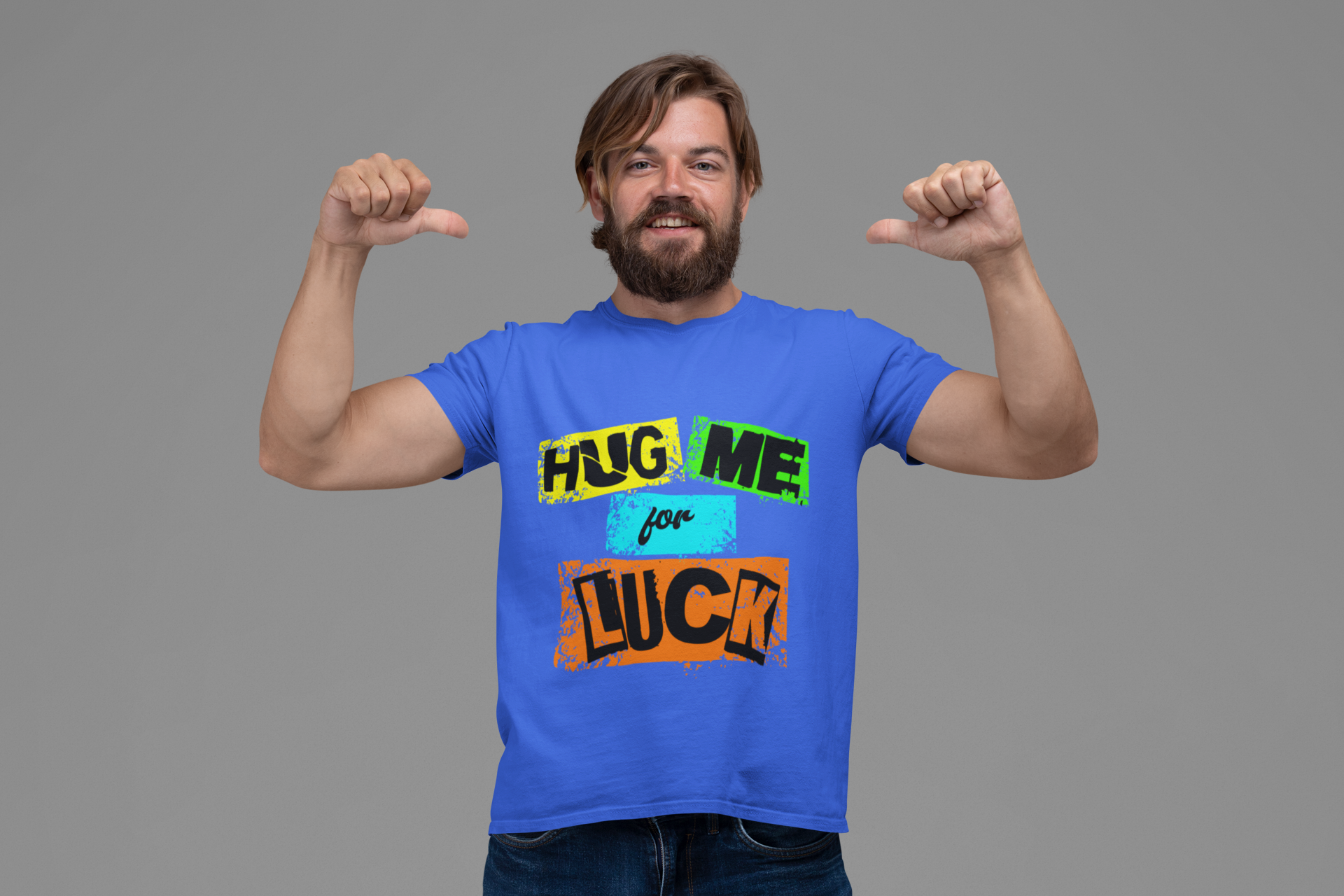 SCUBAAA Men's Hug Me For Luck Regular Fit Half Sleeve T-shirt