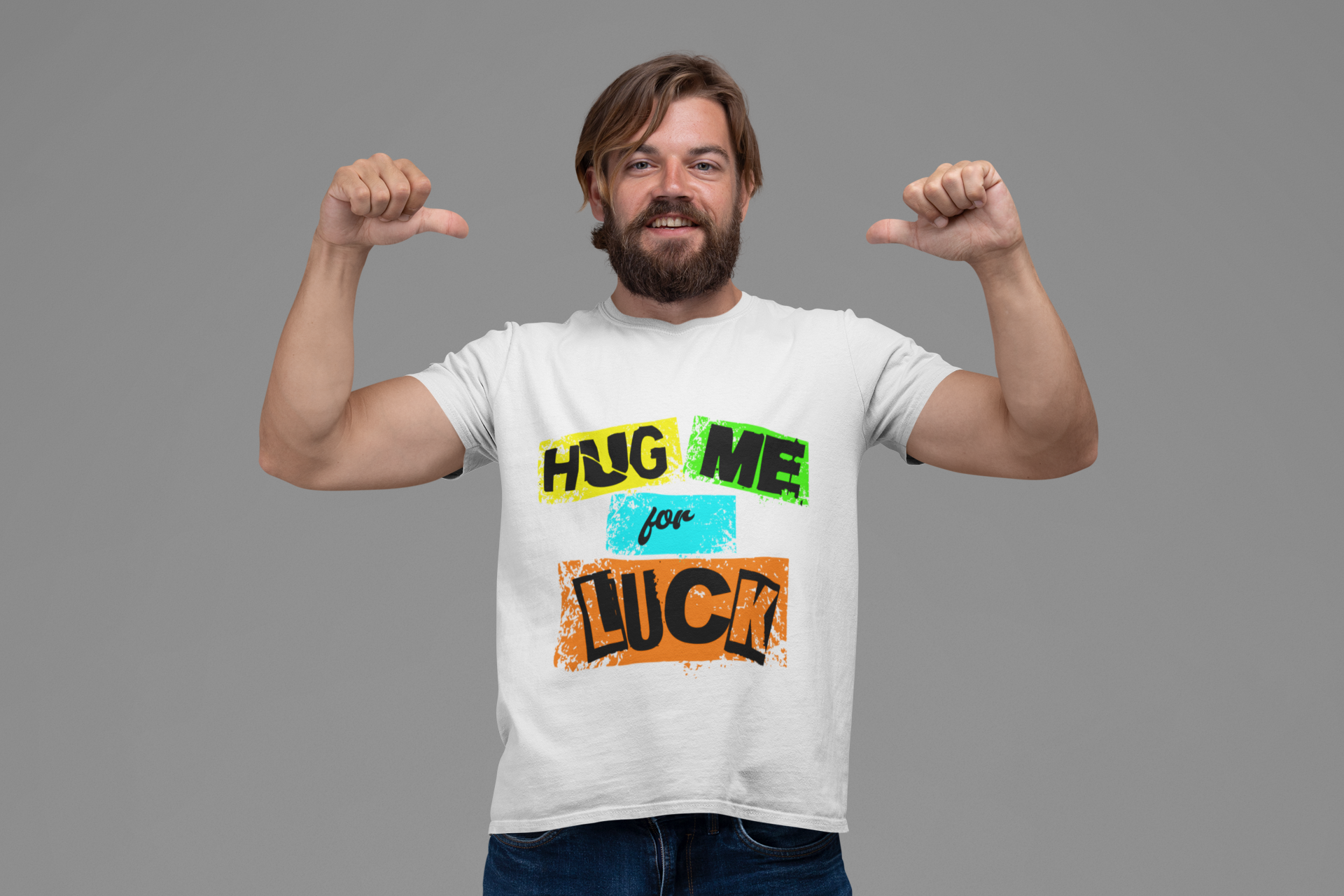 SCUBAAA Men's Hug Me For Luck Regular Fit Half Sleeve T-shirt