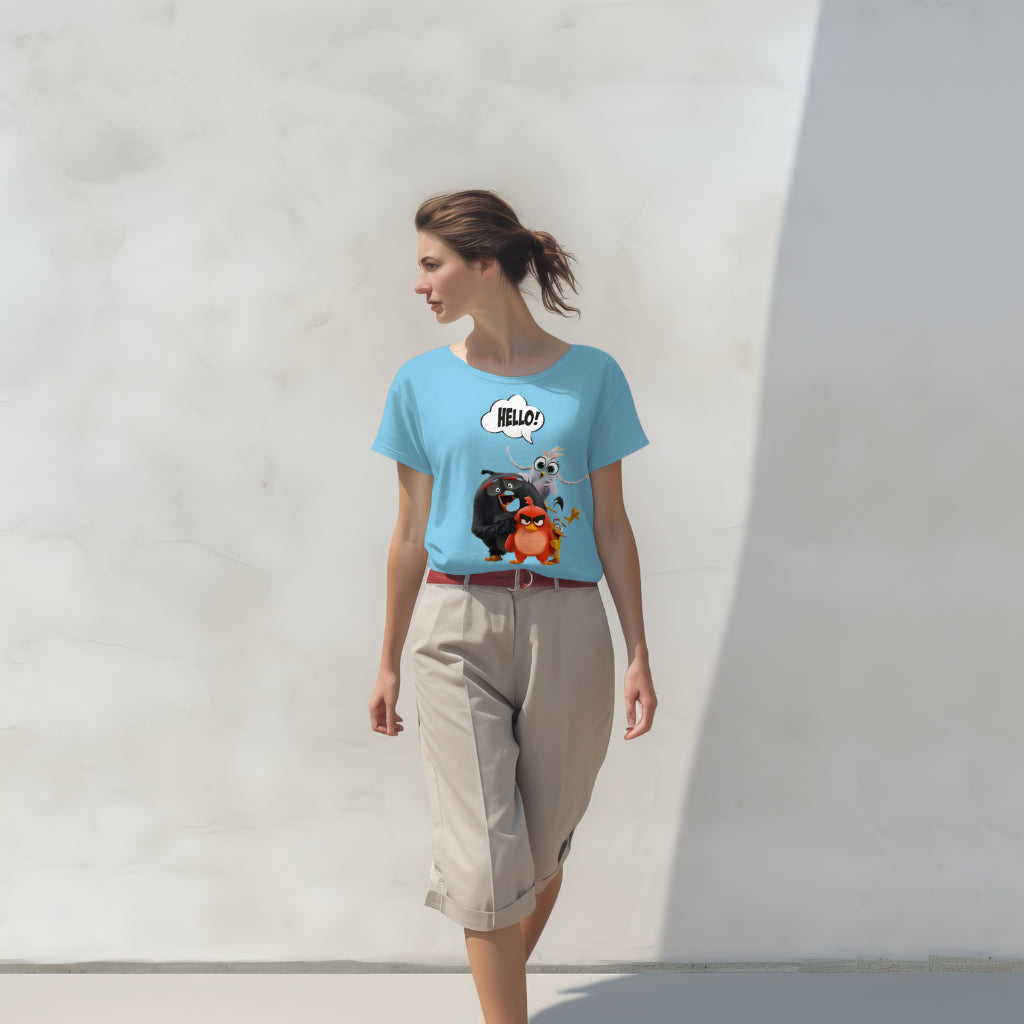 SCUBAAA Women's Angry Birds Saying Hello Half Sleeve T-Shirt