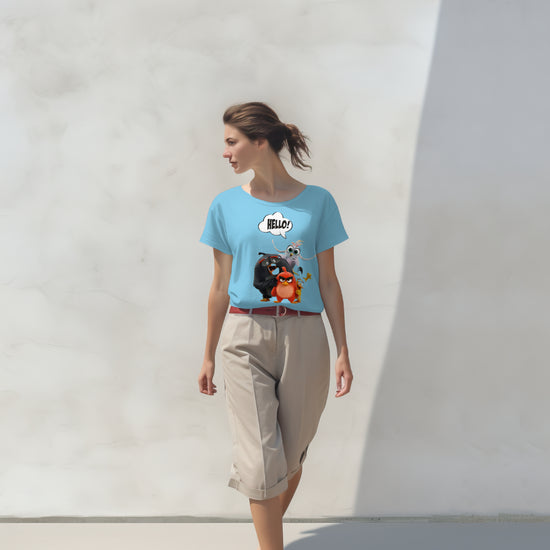 SCUBAAA Women's Angry Birds Saying Hello Half Sleeve T-Shirt