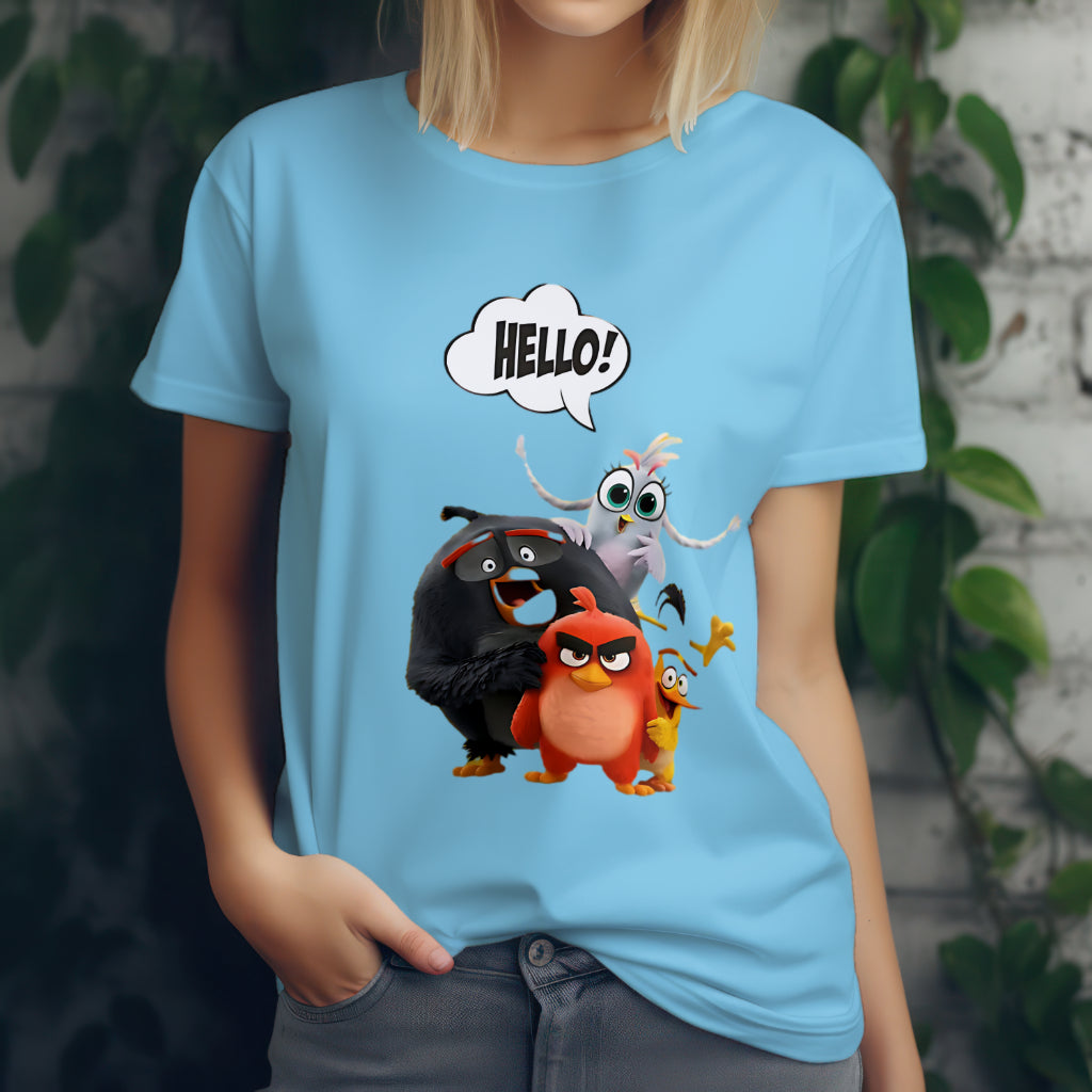 SCUBAAA Women's Angry Birds Saying Hello Half Sleeve T-Shirt