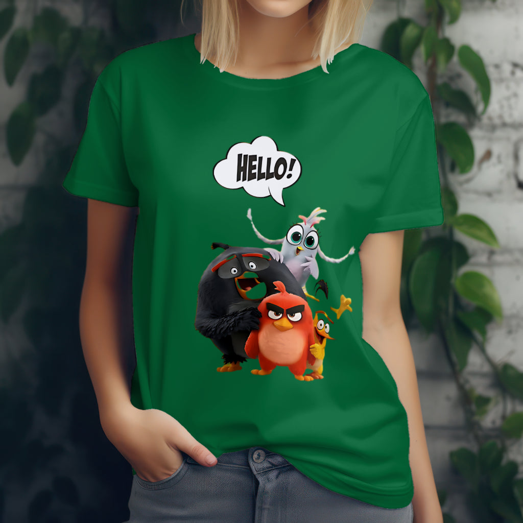 SCUBAAA Women's Angry Birds Saying Hello Half Sleeve T-Shirt
