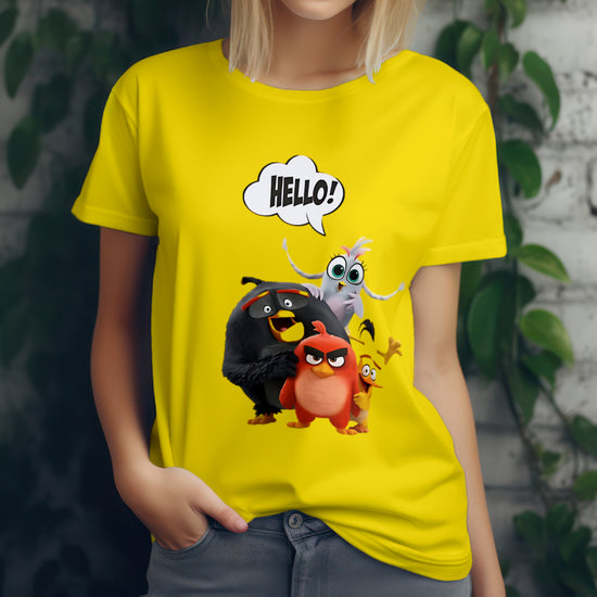 SCUBAAA Women's Angry Birds Saying Hello Half Sleeve T-Shirt