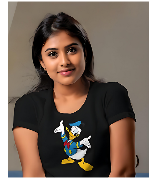 SCUBAAA Women's Donald Duck Half Sleeve Regular Fit T-shirt