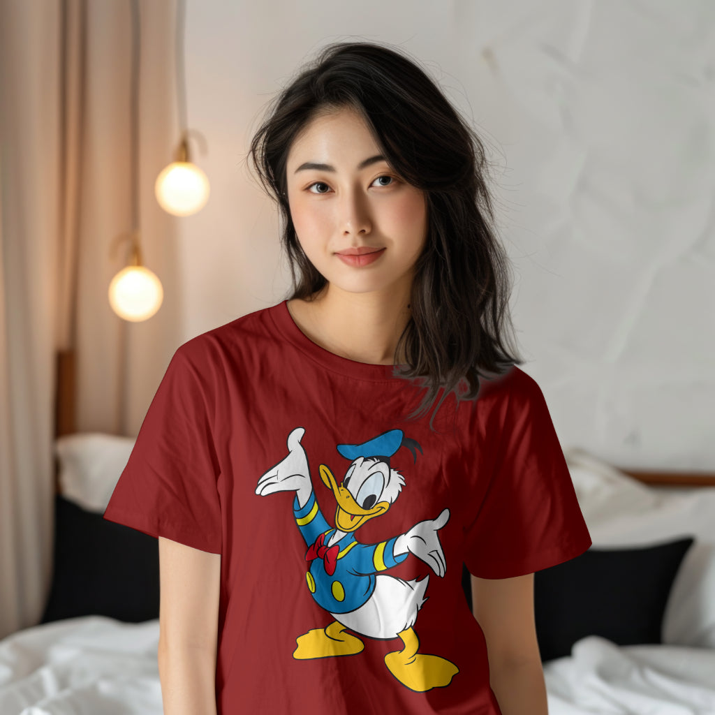 SCUBAAA Women's Donald Duck Half Sleeve Regular Fit T-shirt