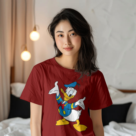 SCUBAAA Women's Donald Duck Half Sleeve Regular Fit T-shirt