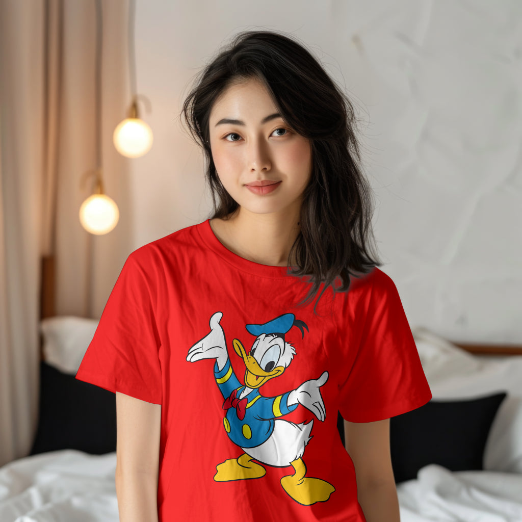 SCUBAAA Women's Donald Duck Half Sleeve Regular Fit T-shirt
