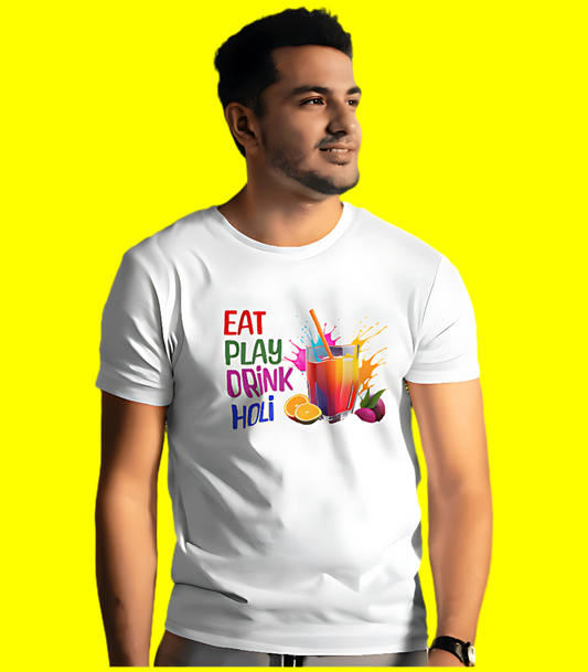 SCUBAAA Men's Eat Play Drink Holi Half Sleeve T-Shirt