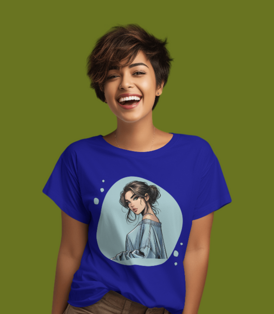 SCUBAAA Women's Stylish Serenity: A Modern Portrait Regular Fit T-shirt