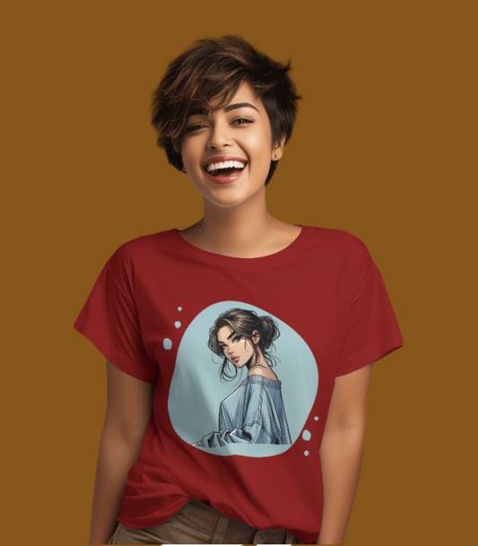 SCUBAAA Women's Stylish Serenity: A Modern Portrait Regular Fit T-shirt