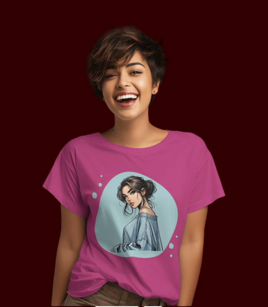SCUBAAA Women's Stylish Serenity: A Modern Portrait Regular Fit T-shirt