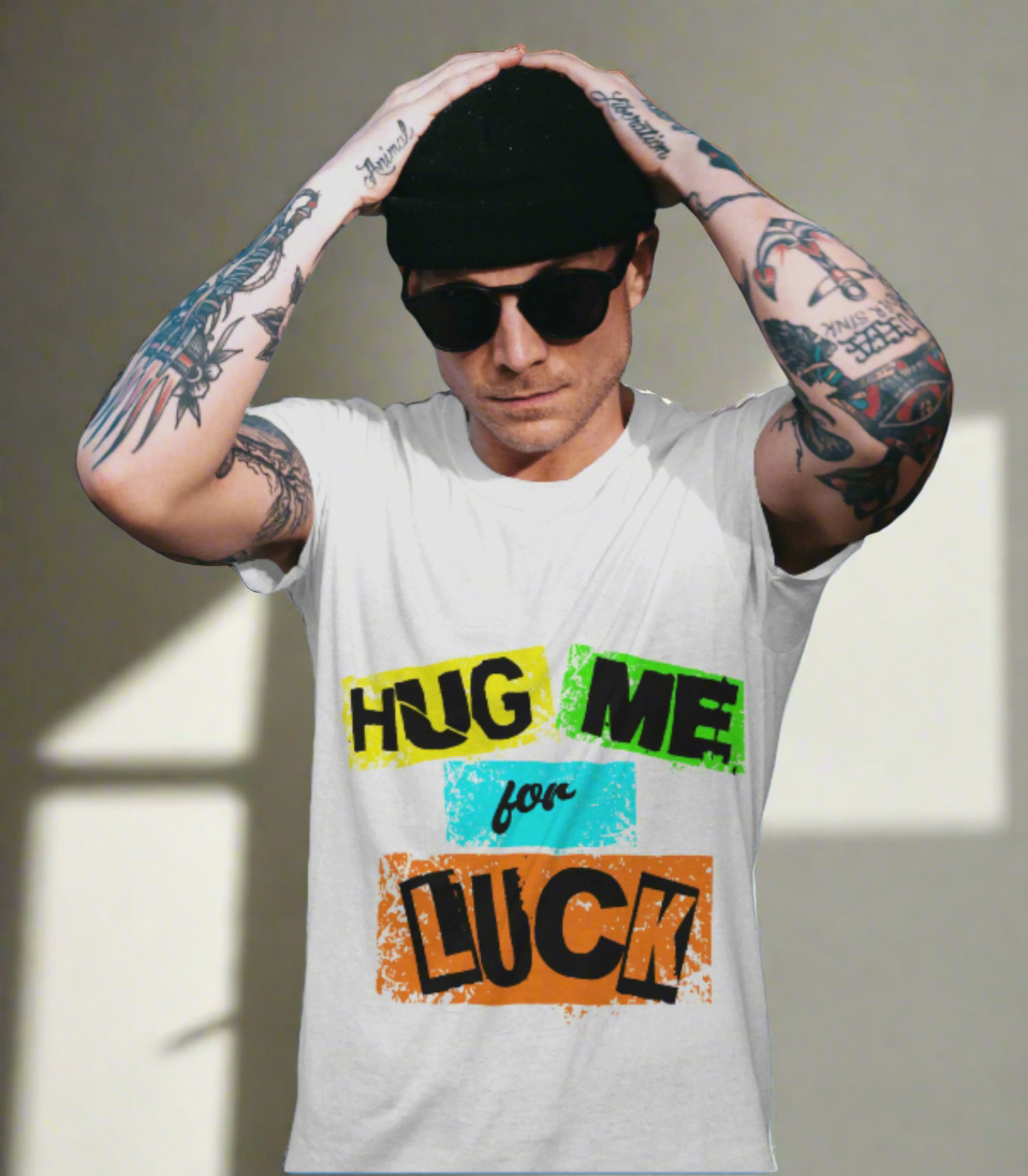 SCUBAAA Men's Hug Me For Luck Regular Fit Half Sleeve T-shirt