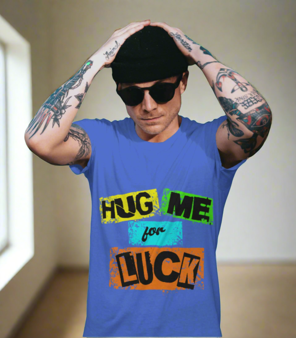 SCUBAAA Men's Hug Me For Luck Regular Fit Half Sleeve T-shirt