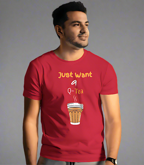 SCUBAAA Men's Just Want A Q-Tea Half Sleeve T-Shirt