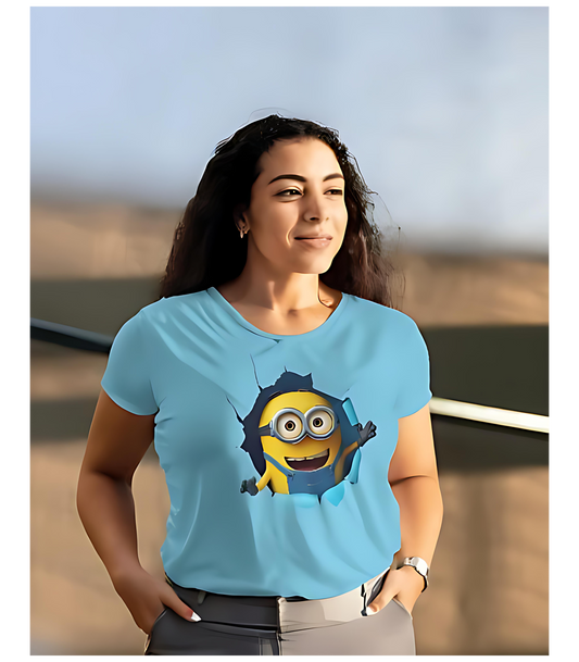 SCUBAAA Women's Minion Breaks Through Half Sleeve Regular Fit T-shirt