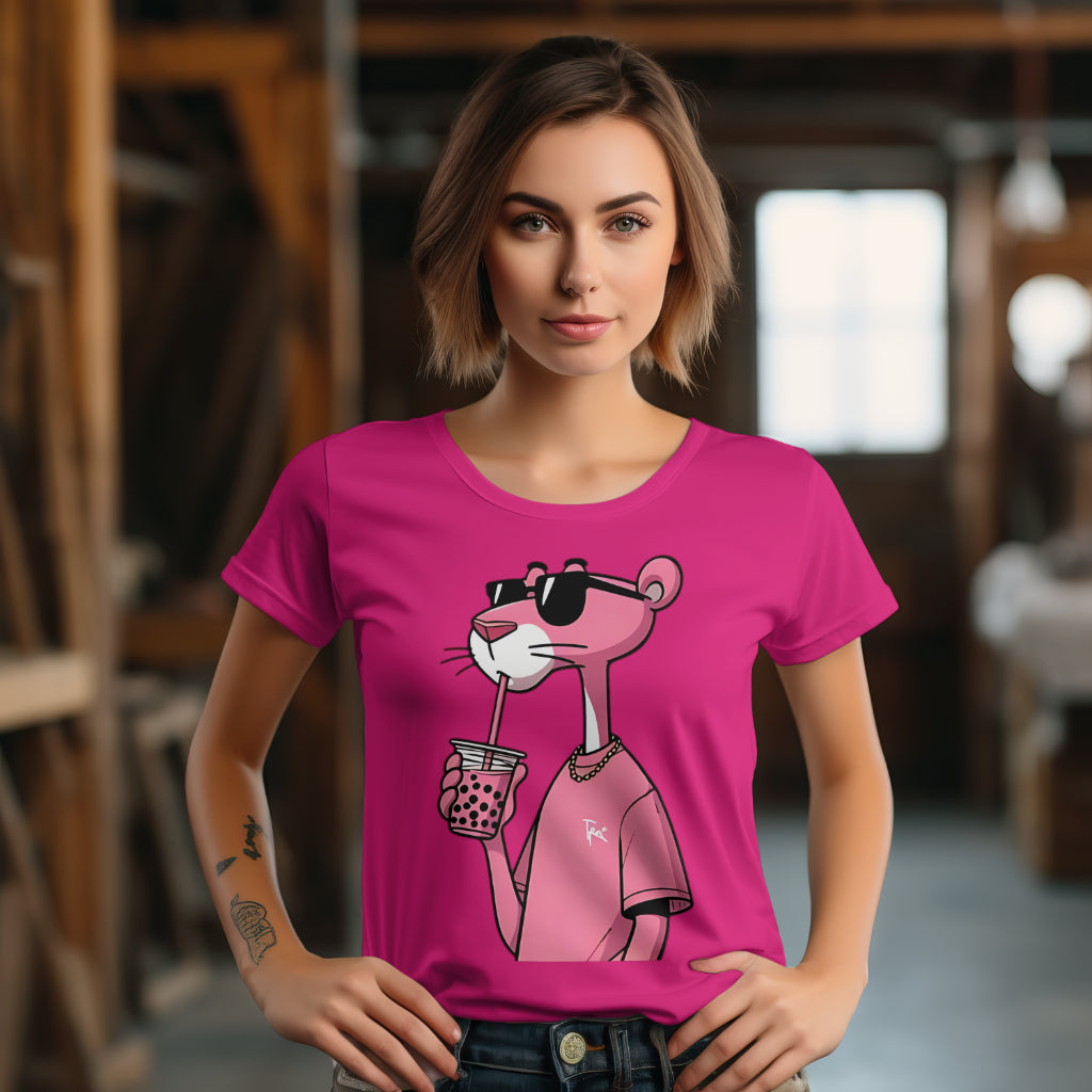 SCUBAAA Women's Pink Panther Half Sleeve Regular Fit T-shirt