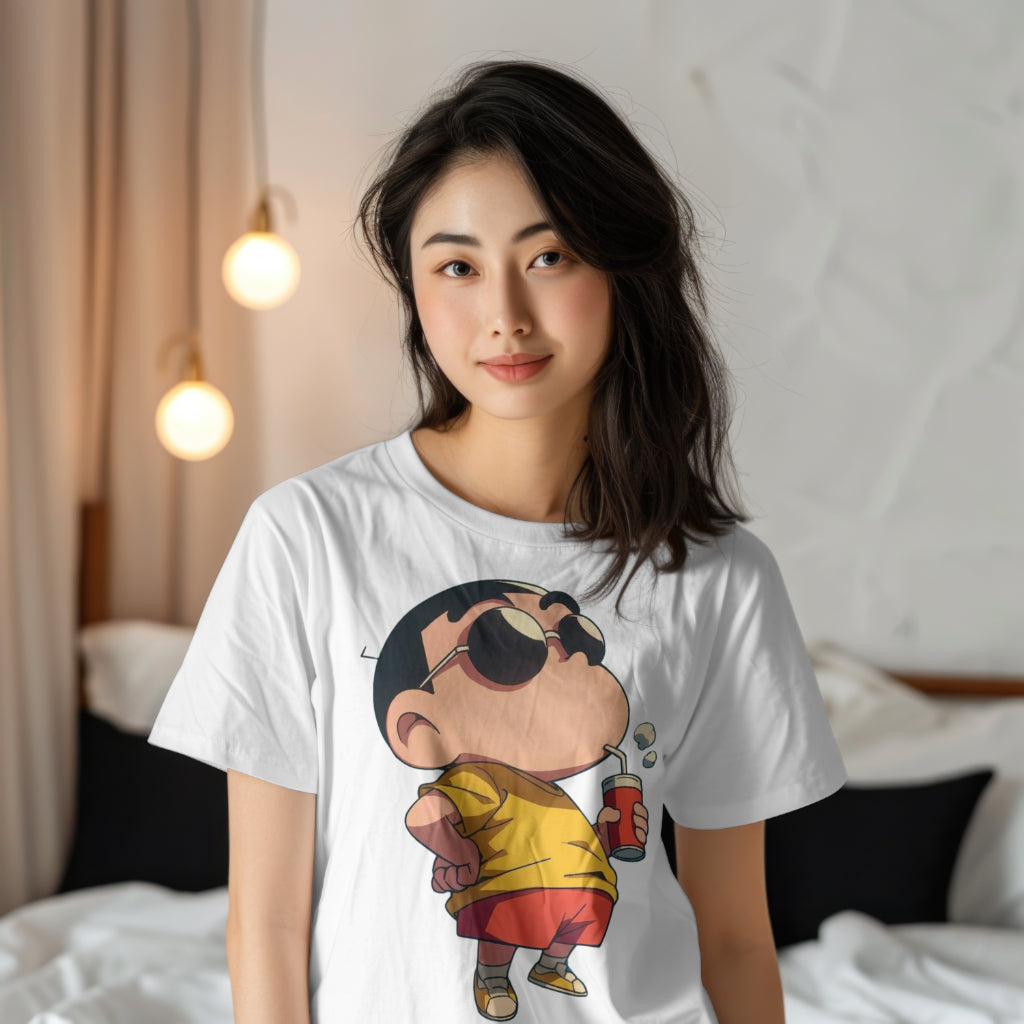 SCUBAAA Women's Cool Shinchan Vibes Half Sleeve Regular Fit T-shirt