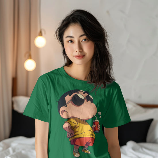 SCUBAAA Women's Cool Shinchan Vibes Half Sleeve Regular Fit T-shirt