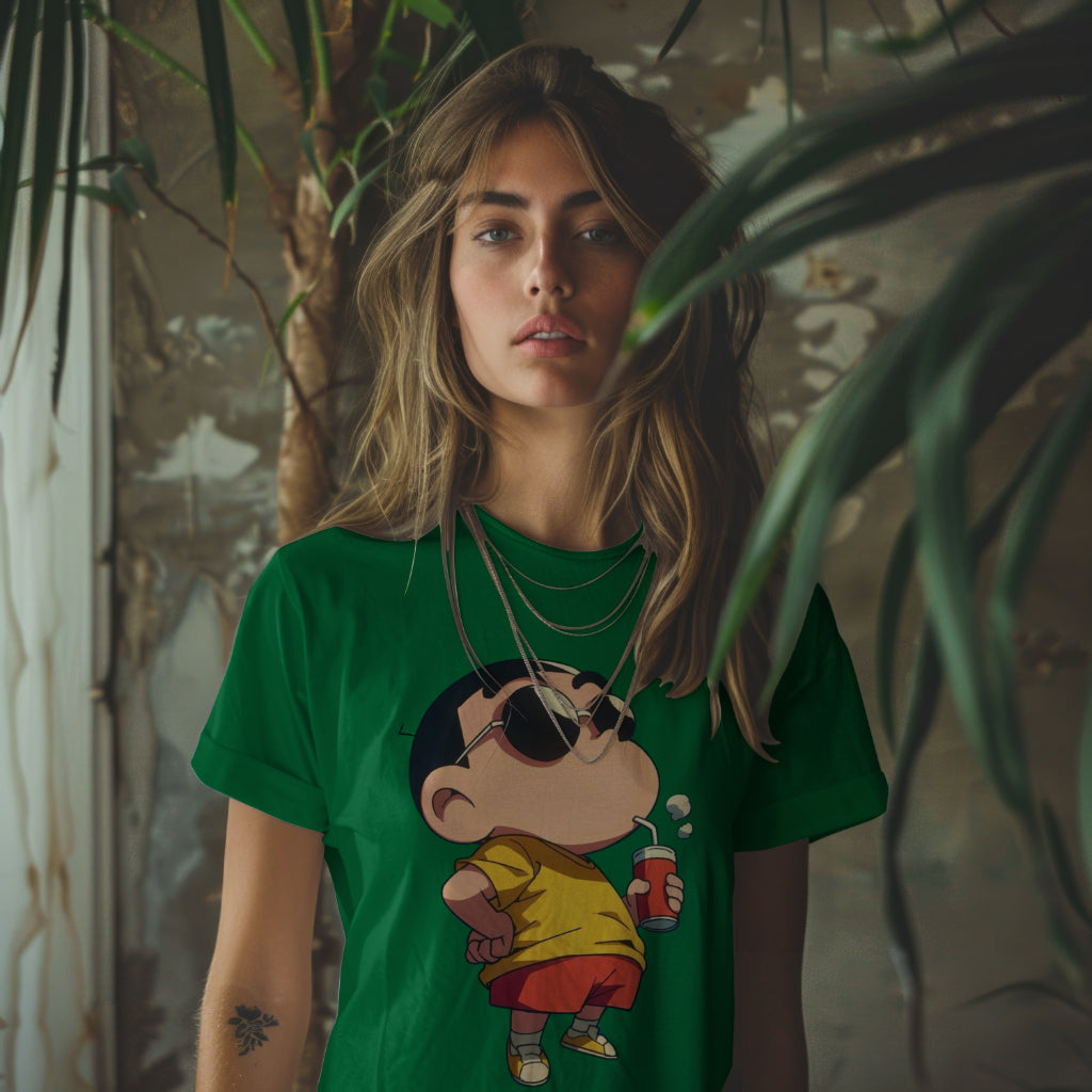 SCUBAAA Women's Cool Shinchan Vibes Half Sleeve Regular Fit T-shirt