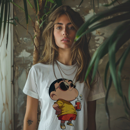 SCUBAAA Women's Cool Shinchan Vibes Half Sleeve Regular Fit T-shirt