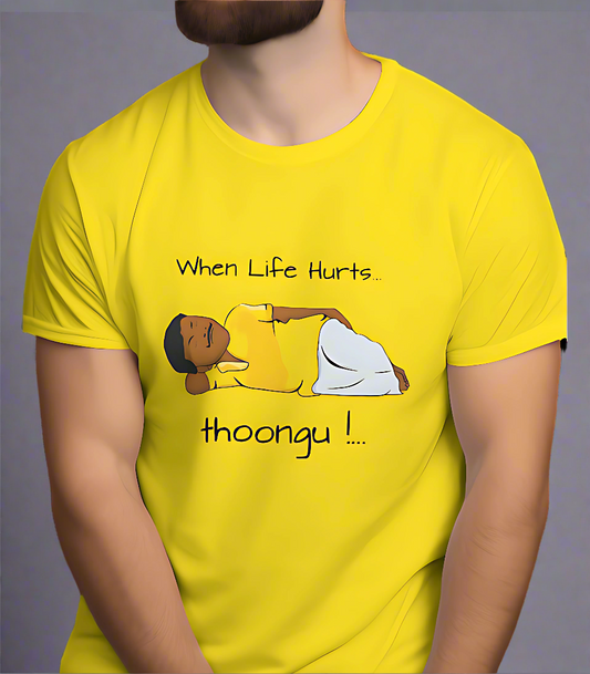 SCUBAAA Men's When Life Hurts Thoongu Half Sleeve T-Shirt