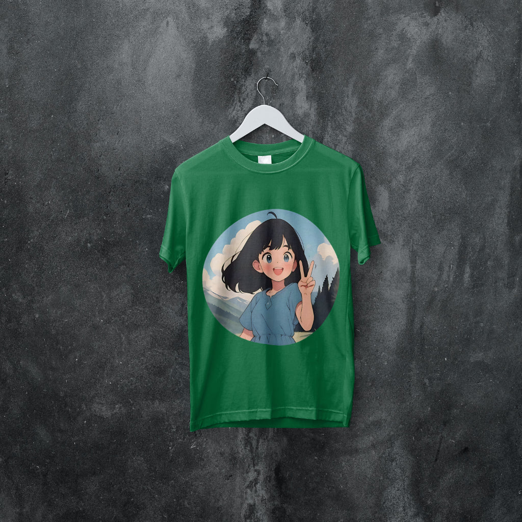 SCUBAAA Women's Cheerful Girl in Nature Half Sleeve T-Shirt