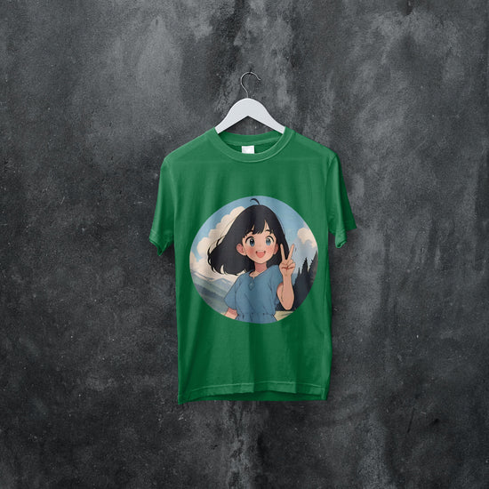 SCUBAAA Women's Cheerful Girl in Nature Half Sleeve T-Shirt