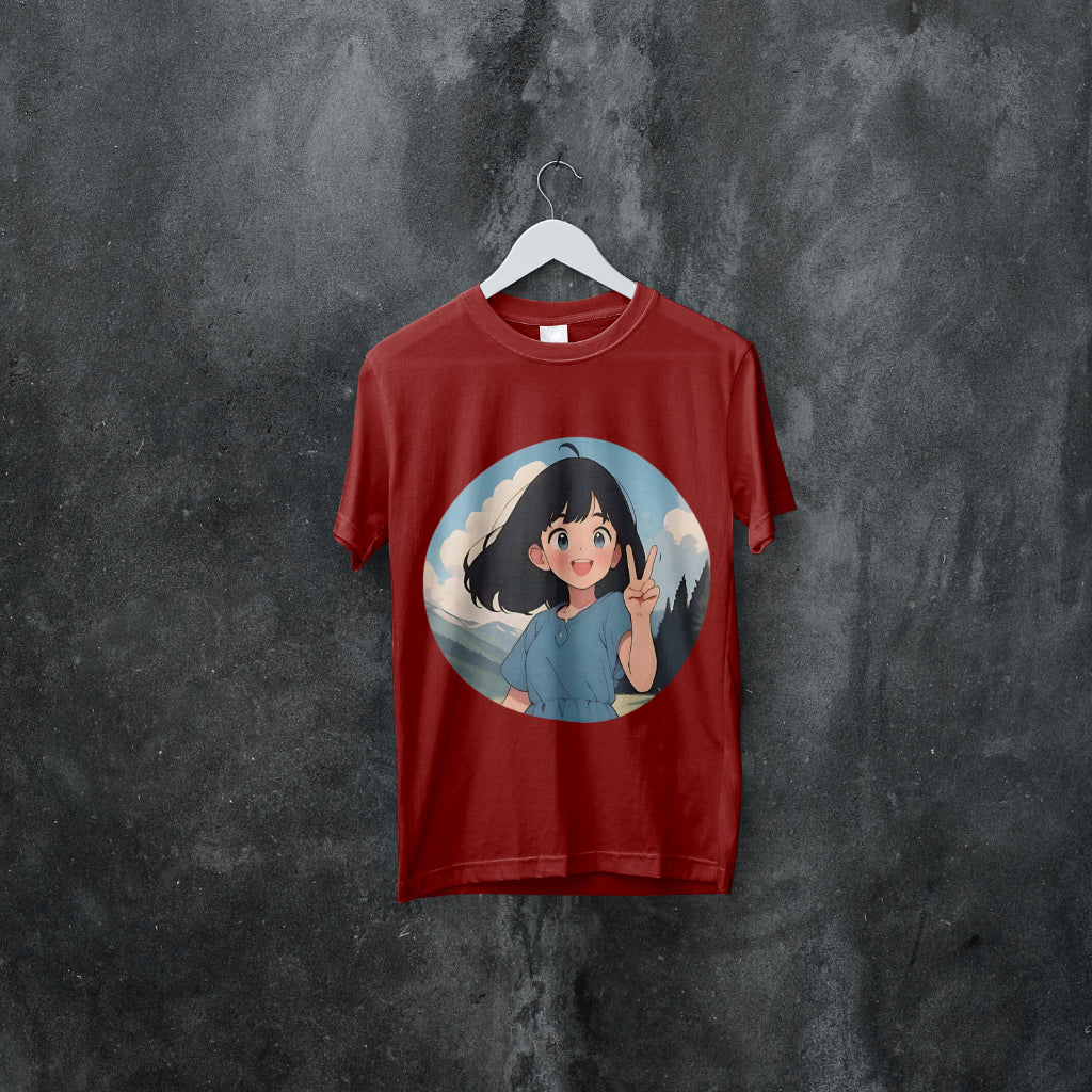 SCUBAAA Women's Cheerful Girl in Nature Half Sleeve T-Shirt