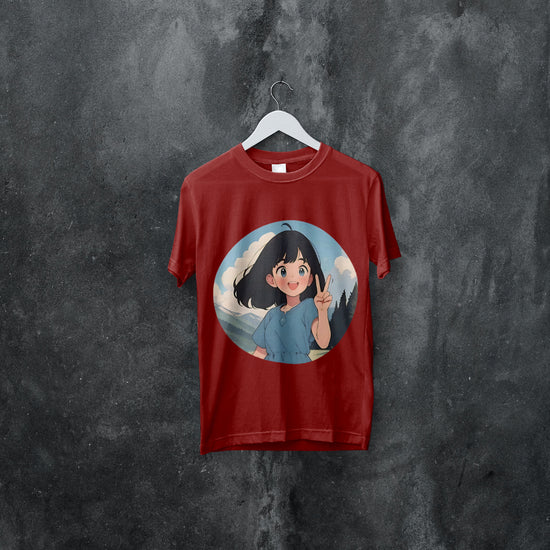 SCUBAAA Women's Cheerful Girl in Nature Half Sleeve T-Shirt
