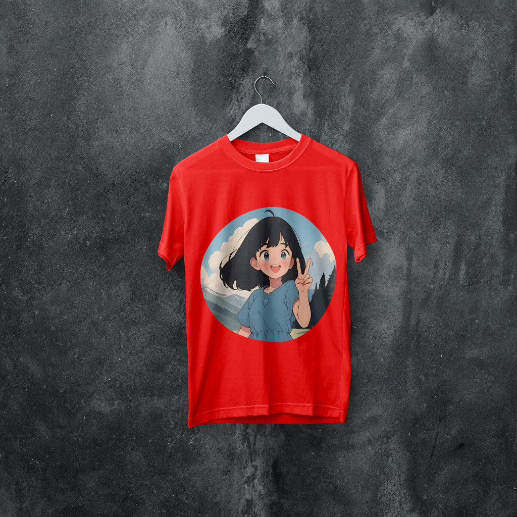 SCUBAAA Women's Cheerful Girl in Nature Half Sleeve T-Shirt