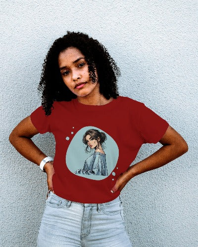 SCUBAAA Women's Stylish Serenity: A Modern Portrait Regular Fit T-shirt