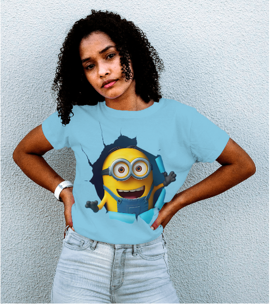 SCUBAAA Women's Minion Breaks Through Half Sleeve Regular Fit T-shirt