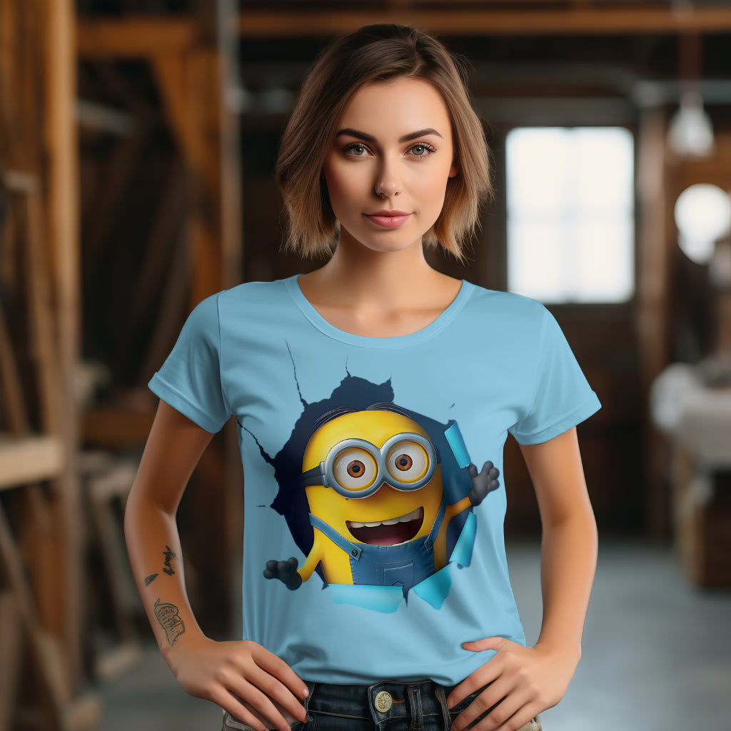 SCUBAAA Women's Minion Breaks Through Half Sleeve Regular Fit T-shirt