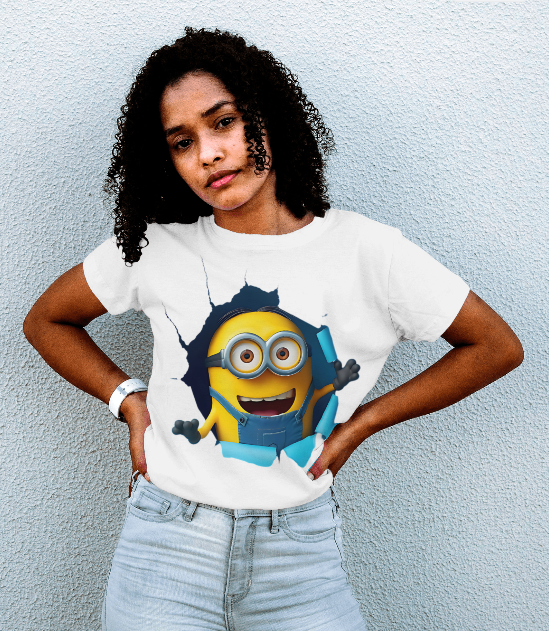 SCUBAAA Women's Minion Breaks Through Half Sleeve Regular Fit T-shirt