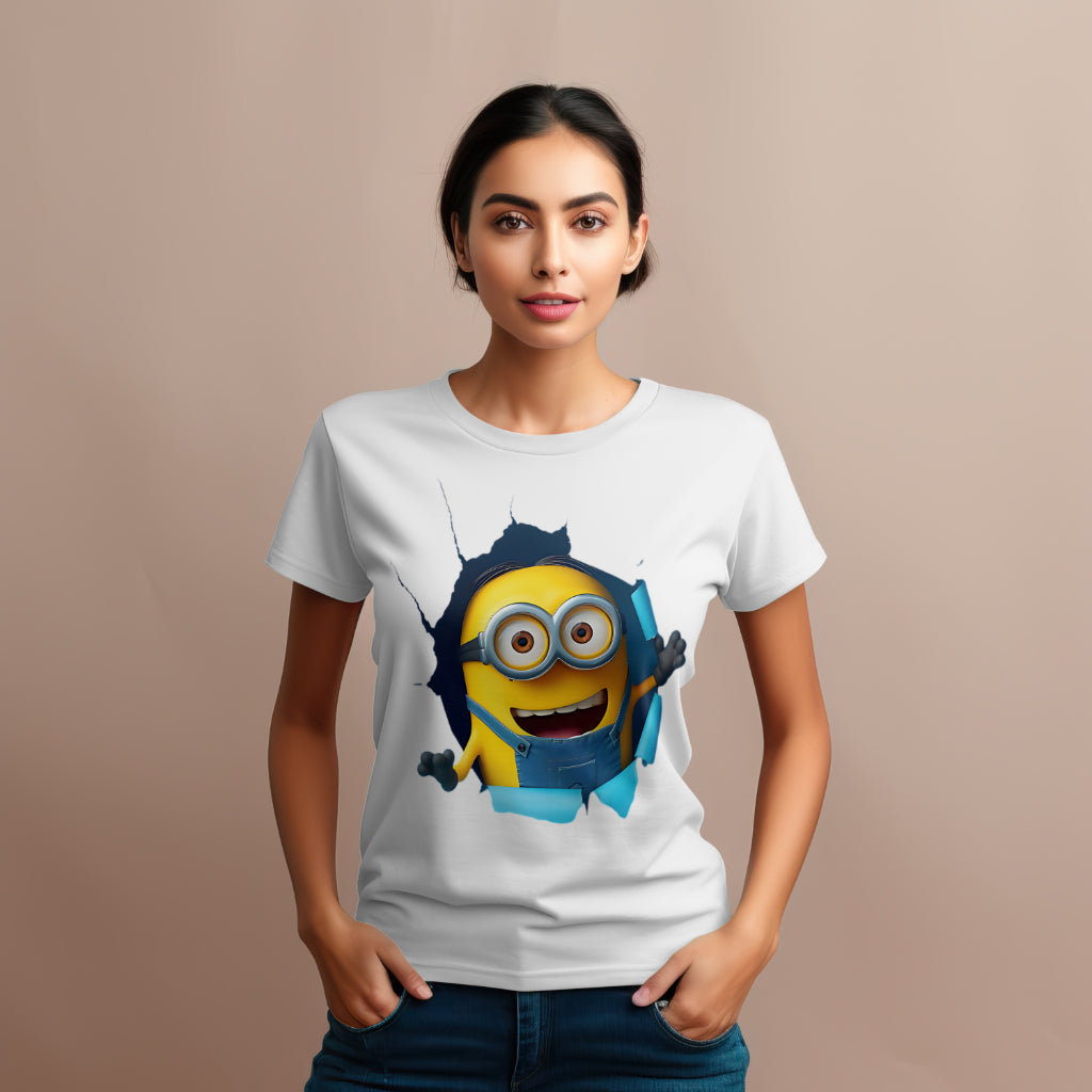 SCUBAAA Women's Minion Breaks Through Half Sleeve Regular Fit T-shirt