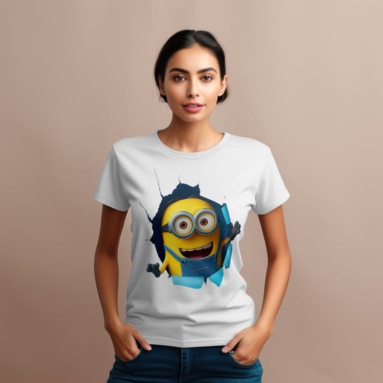 SCUBAAA Women's Minion Breaks Through Half Sleeve Regular Fit T-shirt