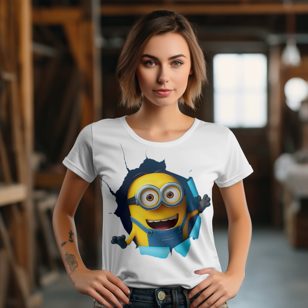 SCUBAAA Women's Minion Breaks Through Half Sleeve Regular Fit T-shirt