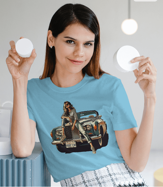 SCUBAAA Women's Chic Rebel on a Classic Ride Half Sleeve Regular Fit T-shirt