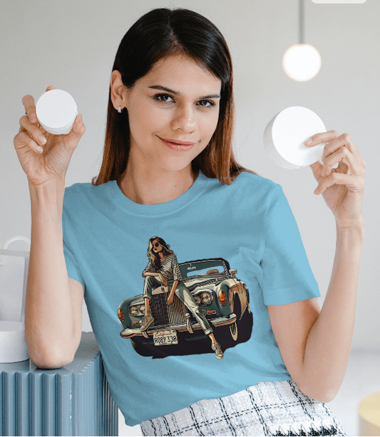SCUBAAA Women's Chic Rebel on a Classic Ride Half Sleeve Regular Fit T-shirt