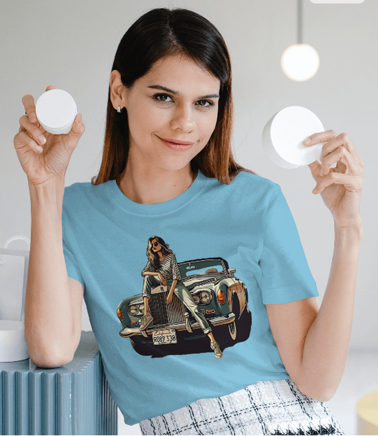 SCUBAAA Women's Chic Rebel on a Classic Ride Half Sleeve Regular Fit T-shirt