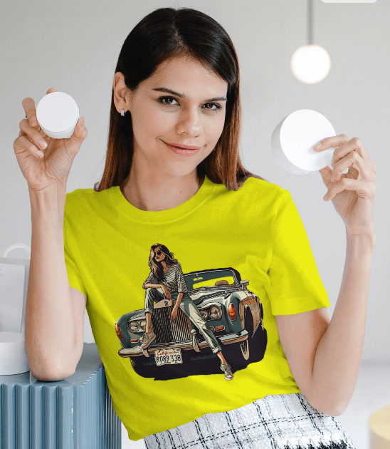 SCUBAAA Women's Chic Rebel on a Classic Ride Half Sleeve Regular Fit T-shirt