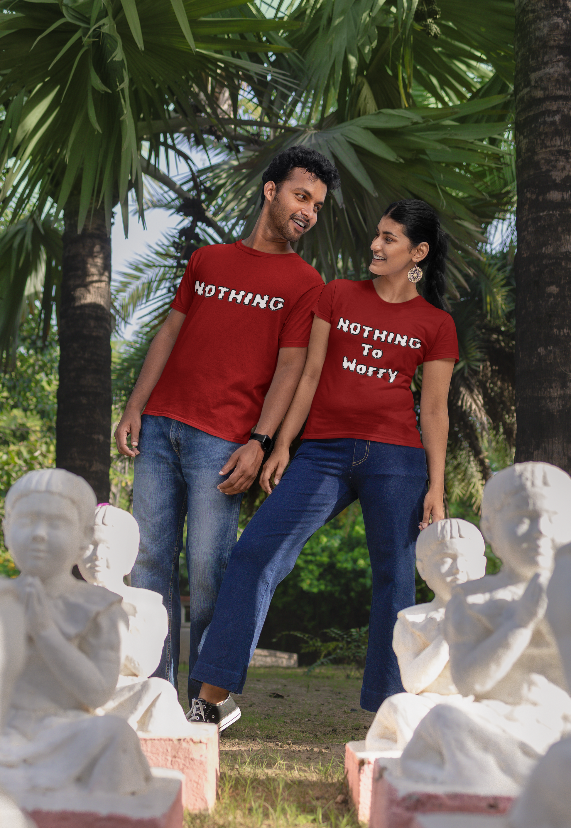 SCUBAAA Couple Combo Nothing To Worry Half Sleeve Regular Fit T-shirt