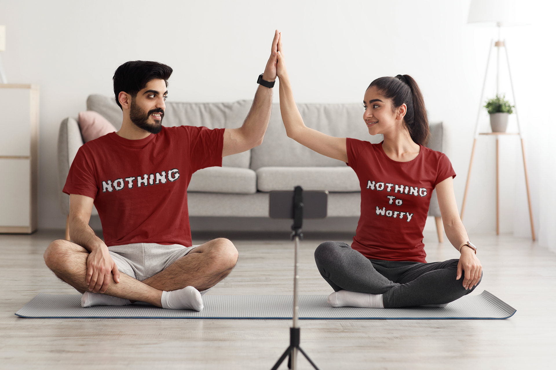 SCUBAAA Couple Combo Nothing To Worry Half Sleeve Regular Fit T-shirt