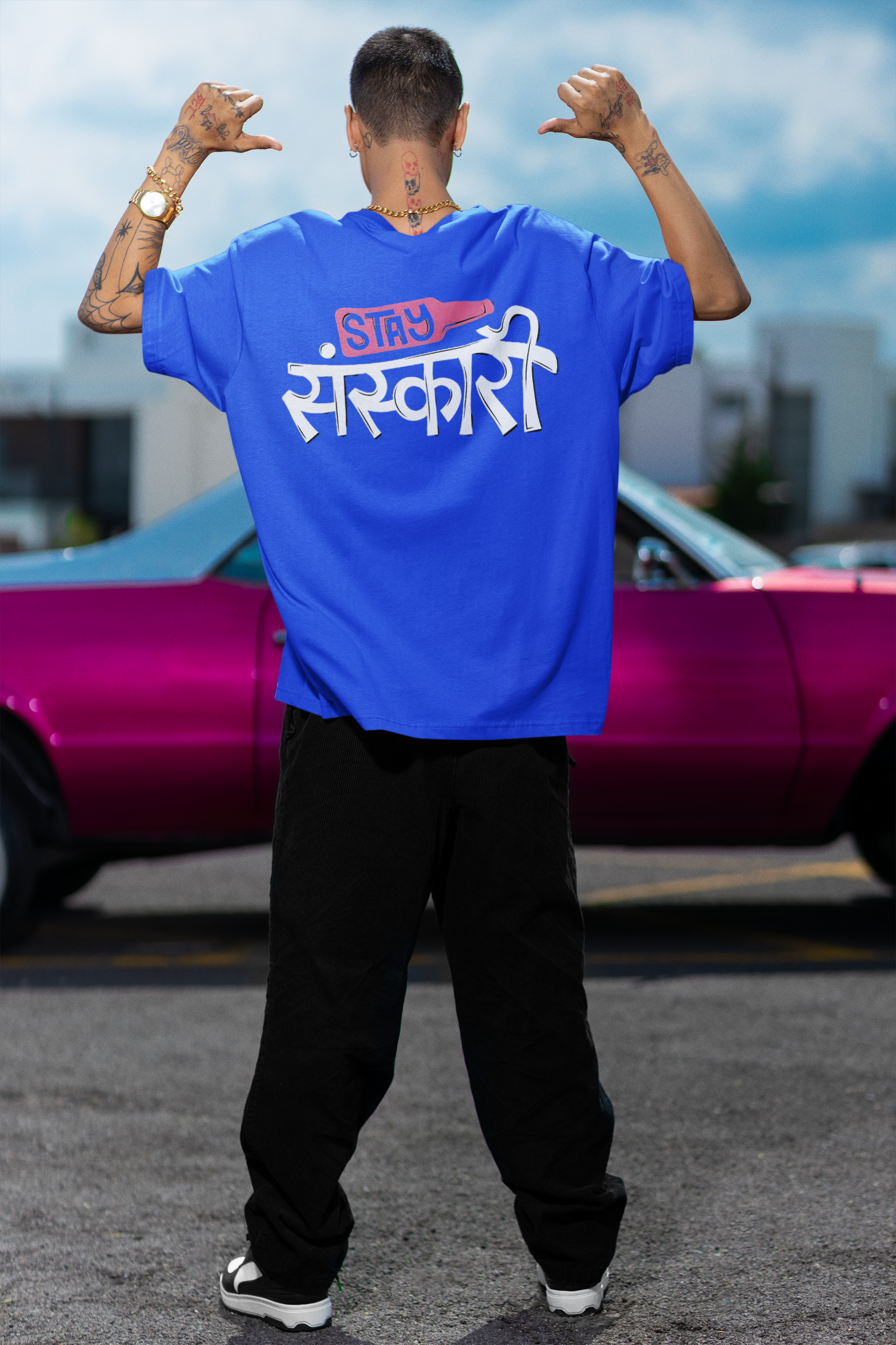 SCUBAAA Men's Stay Sanskari Oversized Half Sleeve T-shirt