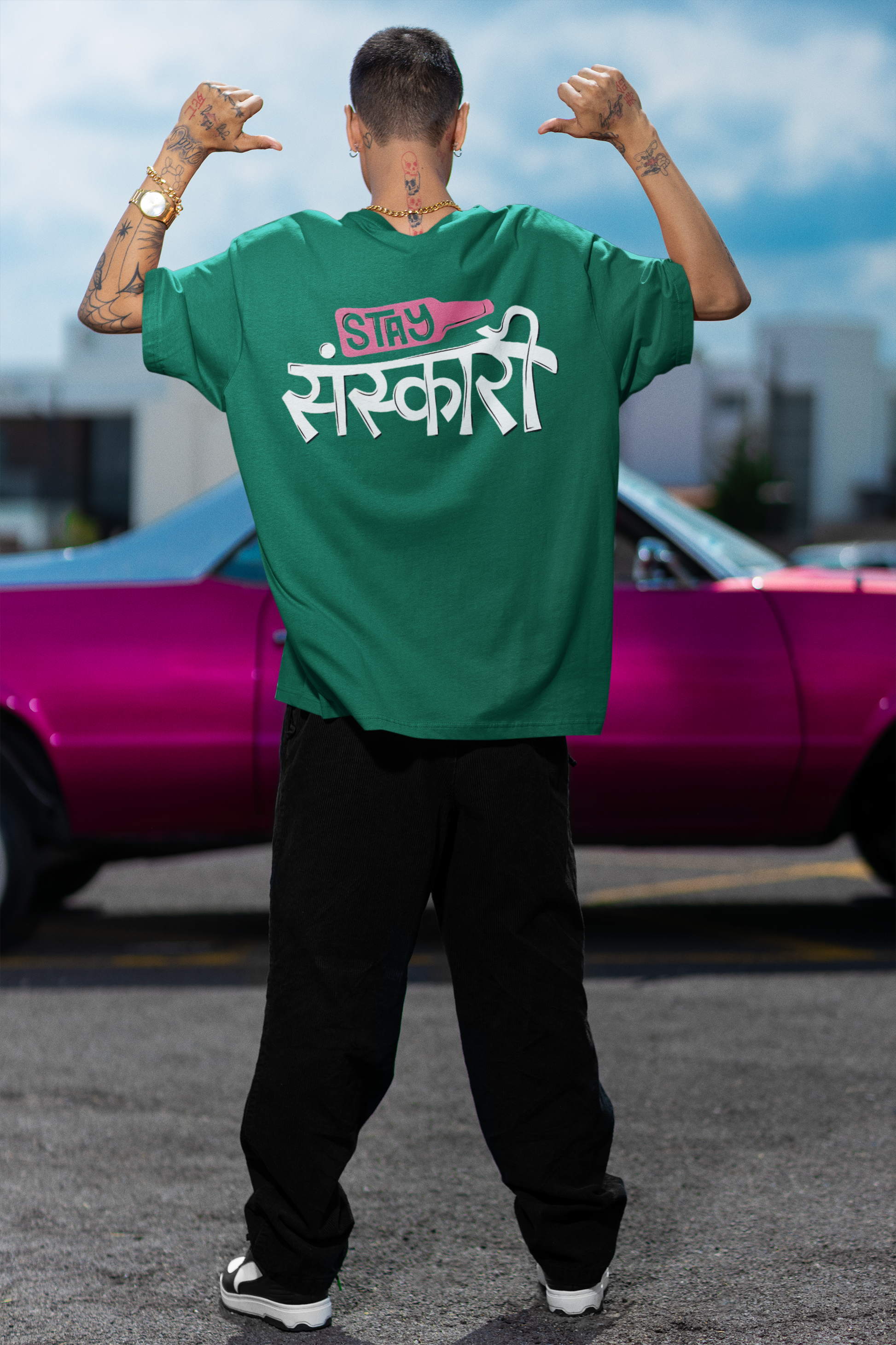 SCUBAAA Men's Stay Sanskari Oversized Half Sleeve T-shirt