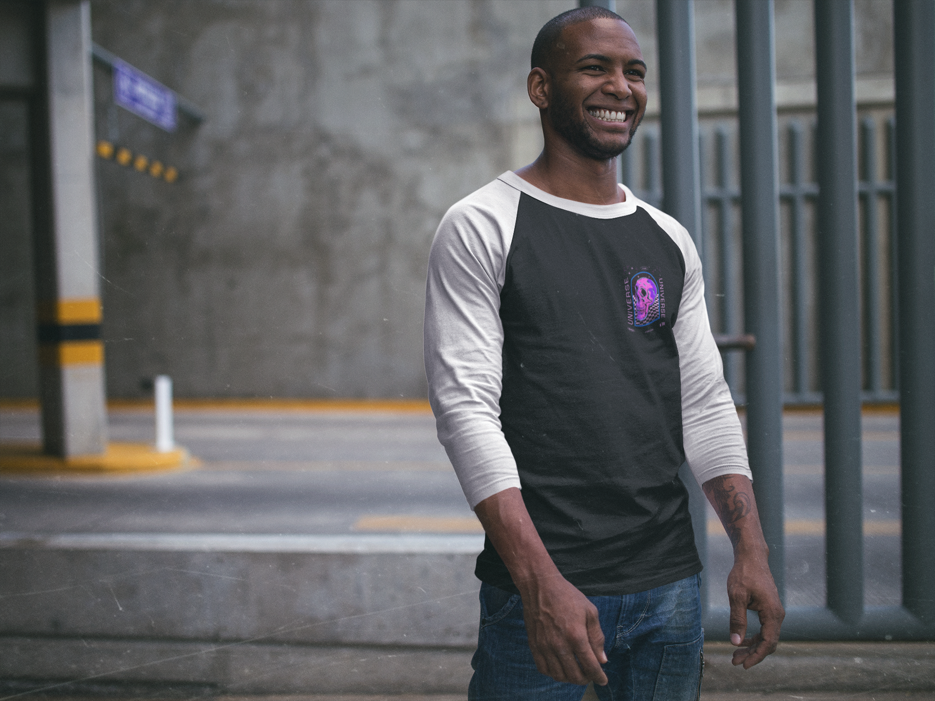 SCUBAAA Men's Skull Raglan Full Sleeve Tee