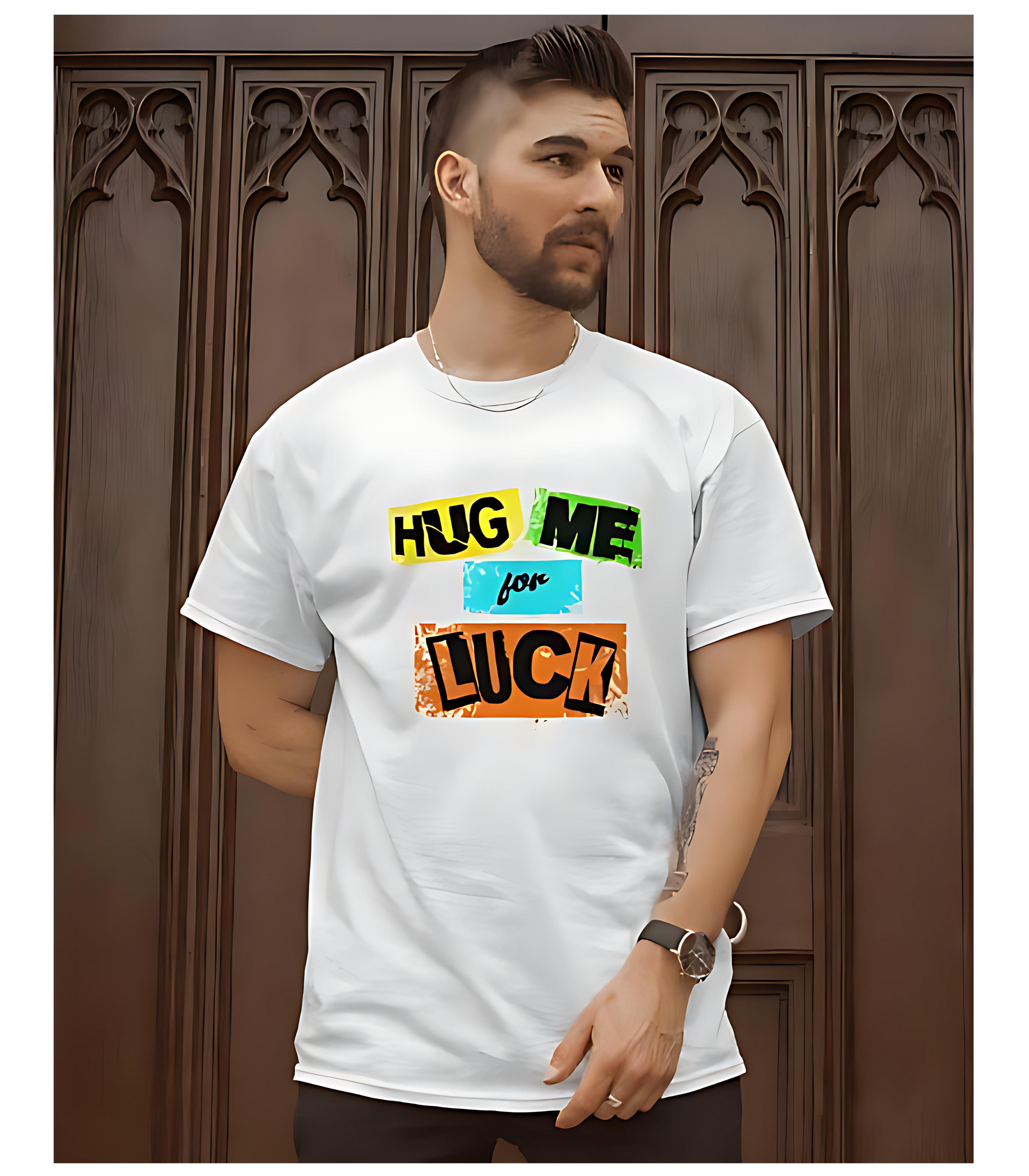 SCUBAAA Men's Hug Me For Luck Regular Fit Half Sleeve T-shirt