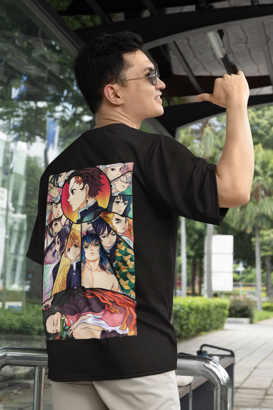 SCUBAAA Men's Demon Slayer Corps Oversized Half Sleeve T-shirt