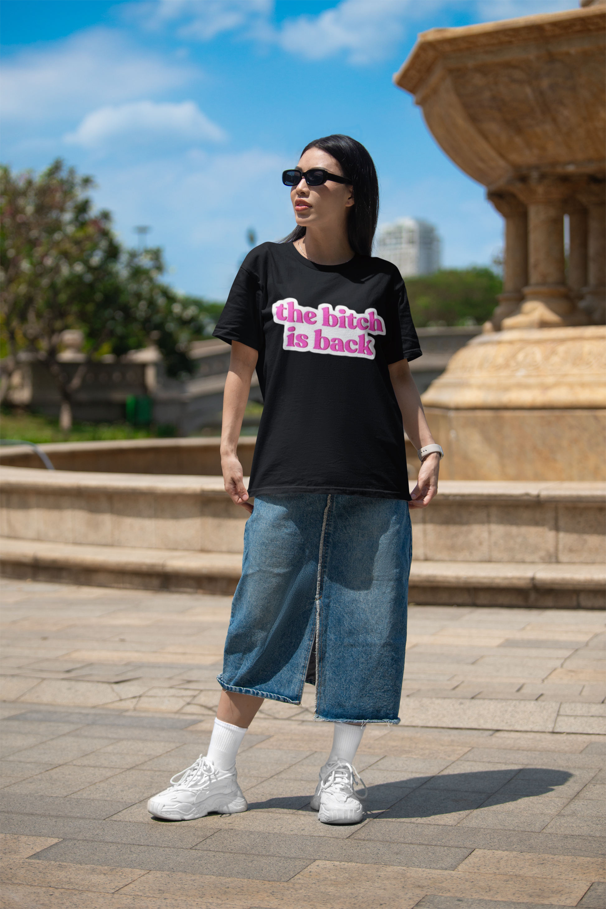 SCUBAAA Women's Bitch Is Black Half Sleeve Regular Fit T-shirt